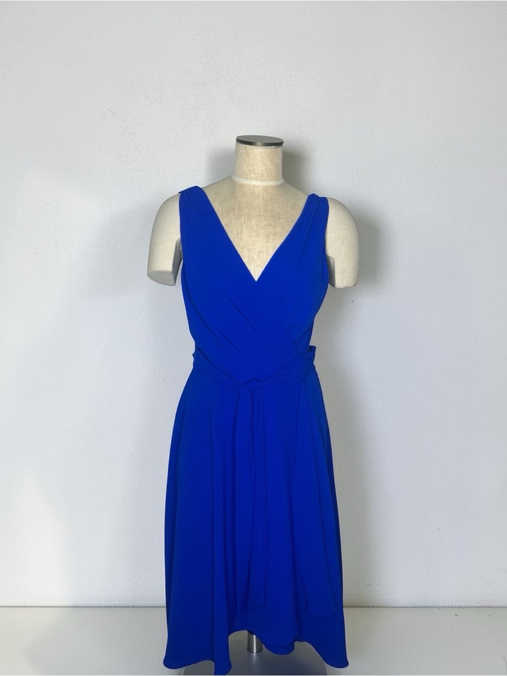 DKNY Cobalt Blue V-Neck Wrap Midi Dress